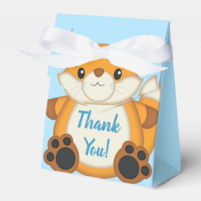 Fox Baby Shower Blue Woodland Favor Box (Front Side)