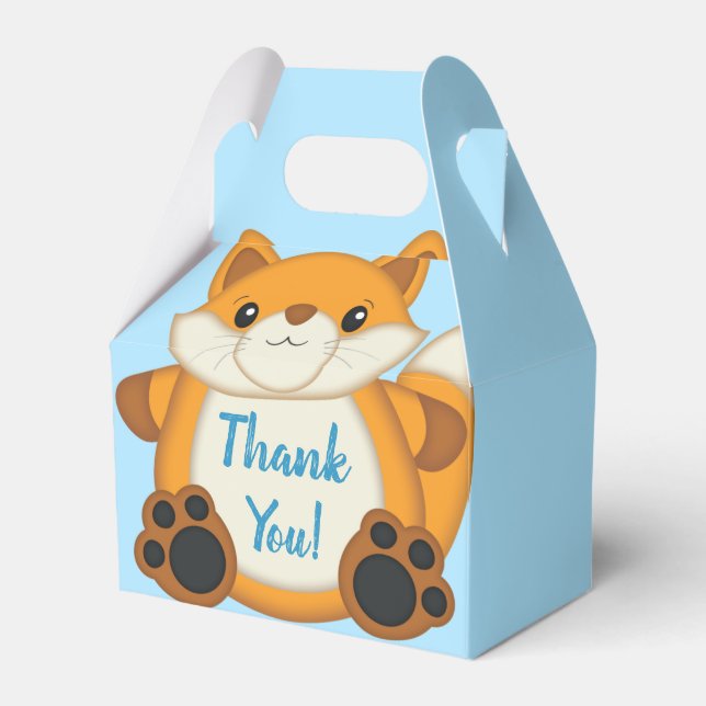 Fox Baby Shower Blue Woodland Favor Box (Front Side)