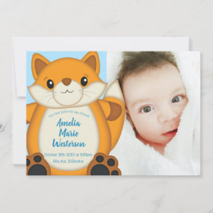 Fox Baby Shower Blue Woodland Invitation