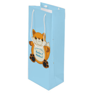 Fox Baby Shower Blue Woodland Wine Gift Bag