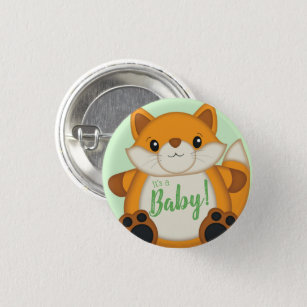 Fox Baby Shower Green 1 Inch Round Button
