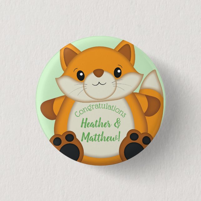 Fox Baby Shower Green 1 Inch Round Button (Front)