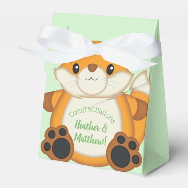 Fox Baby Shower Green Favor Box (Front Side)