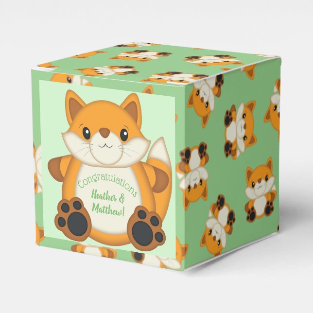 Fox Baby Shower Green Favor Box (Front Side)