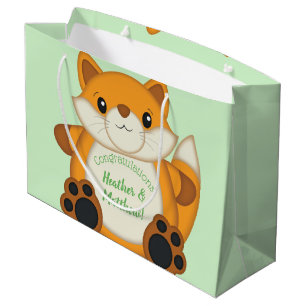 Fox Baby Shower Green Large Gift Bag
