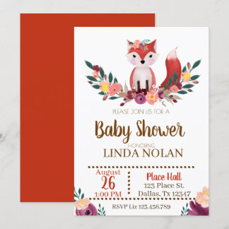 Fox Baby Shower Invitation Animal Party