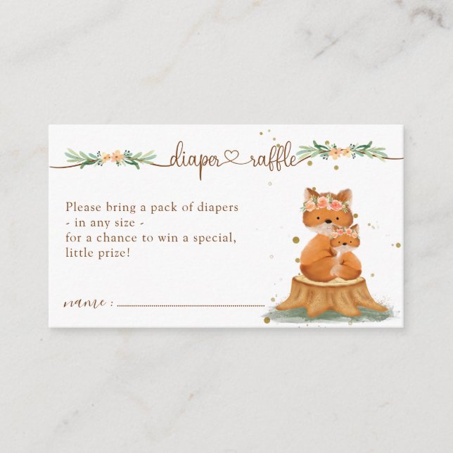 Fox Baby Shower New Mommy Diaper Raffle Enclosure Card (Front)