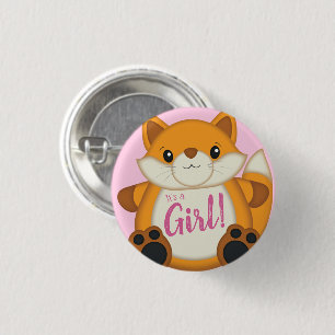 Fox Baby Shower Pink 1 Inch Round Button