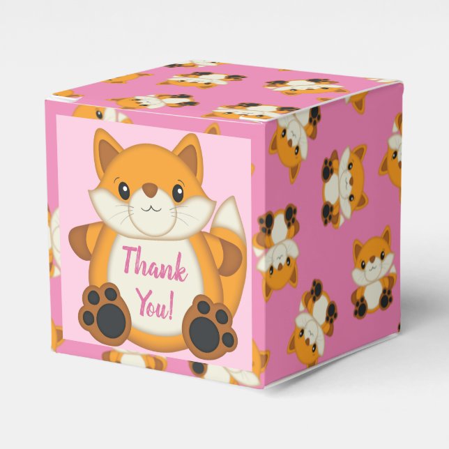 Fox Baby Shower Pink Favor Box (Front Side)