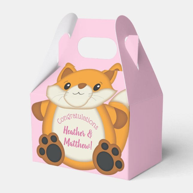 Fox Baby Shower Pink Favor Box (Front Side)