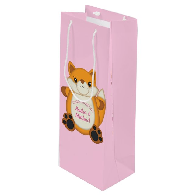 Fox Baby Shower Pink Wine Gift Bag (Front Angled)