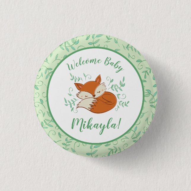 Fox Baby Shower Woodland Animals 1 Inch Round Button (Front)