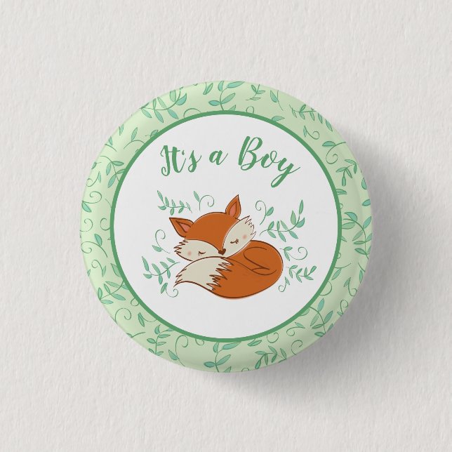 Fox Baby Shower Woodland Animals 1 Inch Round Button (Front)