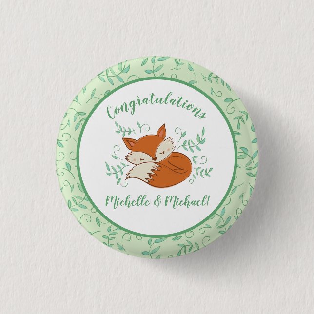 Fox Baby Shower Woodland Animals 1 Inch Round Button (Front)
