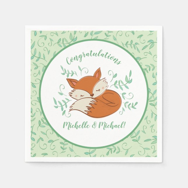 Fox Baby Shower Woodland Animals Napkin (Front)