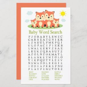 Fox Baby Shower Word Search Game