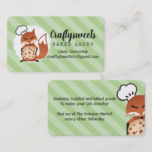 Fox bakery chocolate chip cookie business card (Front/Back)