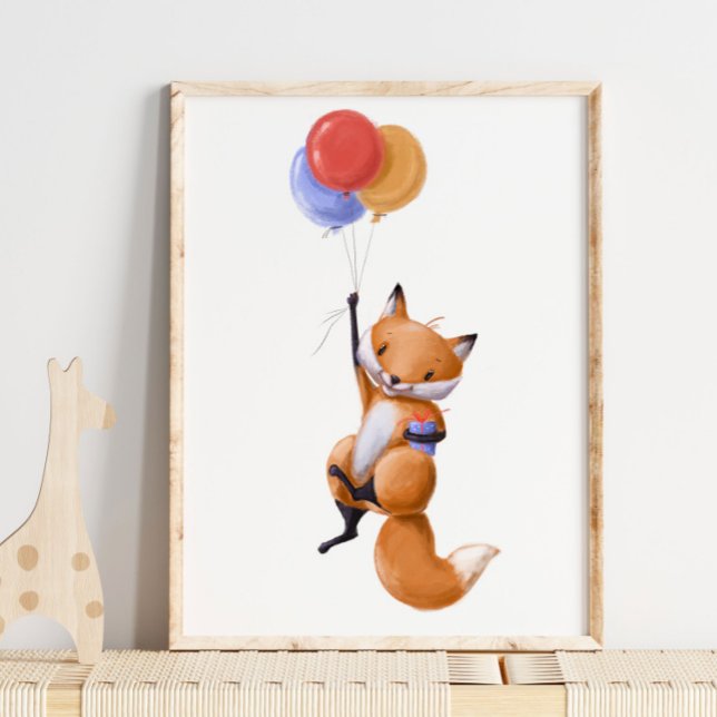 Fox Balloon Print | Fox Watercolor Print  (Creator Uploaded)