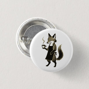 Fox Barista – Minimalist Ink Brush Coffee Time on 1 Inch Round Button