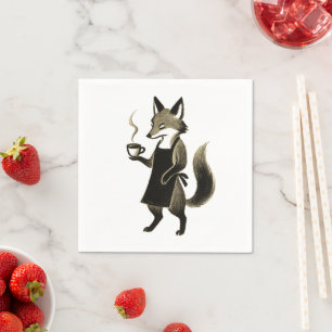 Fox Barista – Minimalist Ink Brush Coffee Time on Napkin