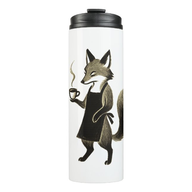 Fox Barista – Minimalist Ink Brush Coffee Time on Thermal Tumbler (Front)