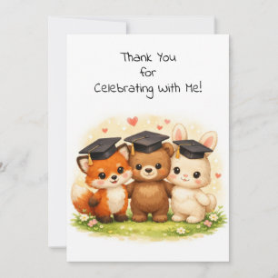 Fox Bear Bunny Preschool Kindergarten Graduation  Thank You Card