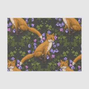 Fox, bellflowers and ivy, green, orange and viole Tissue Paper