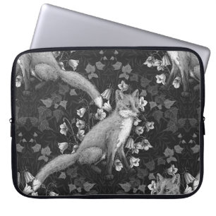  Fox, bellflowers and ivy, monochrome, silver wall Laptop Sleeve