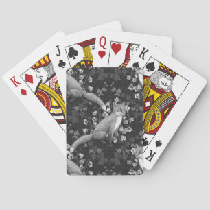 Fox, bellflowers and ivy, monochrome, silver wall Playing Cards