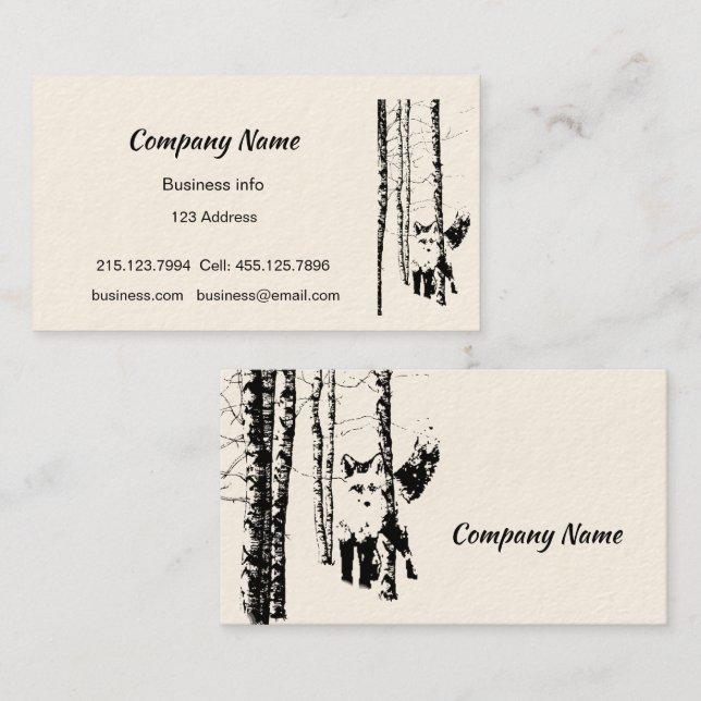 Fox Birch Tree Forest Animal Silhouette Nature Art Business Card (Front/Back)