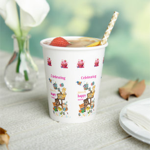 Fox Bird Chicks Cat Happy Birthday Paper Cup