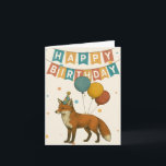 Fox Birthday Card – Cute Party Animal with Balloon<br><div class="desc">Make their day extra foxy with this delightful fox birthday card! Featuring a playful red fox in a party hat, holding colourful balloons beneath a festive “Happy Birthday” banner, this whimsical card is perfect for nature lovers, kids, and anyone who enjoys a clever surprise. Printed on premium cardstock and blank...</div>