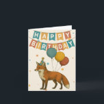 Fox Birthday Card – Cute Party Animal with Balloon<br><div class="desc">Make their day extra foxy with this delightful fox birthday card! Featuring a playful red fox in a party hat, holding colourful balloons beneath a festive “Happy Birthday” banner, this whimsical card is perfect for nature lovers, kids, and anyone who enjoys a clever surprise. Printed on premium cardstock and blank...</div>