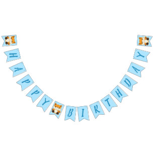 Fox Birthday Party Blue Bunting Flags