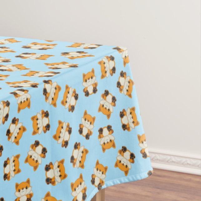 Fox Birthday Party Blue Tablecloth (In Situ)