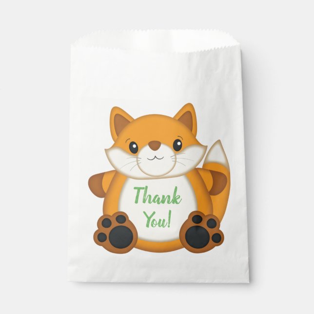 Fox Birthday Party Green Favour Bag (Front)