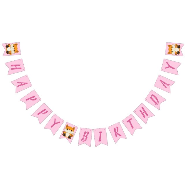 Fox Birthday Party Pink Bunting Flags (All)