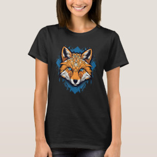 Fox Blue Eyes Face Polygon Geometric Animal Print  T-Shirt