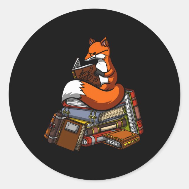 Fox Book Reading Librarian Animal Classic Round Sticker (Front)