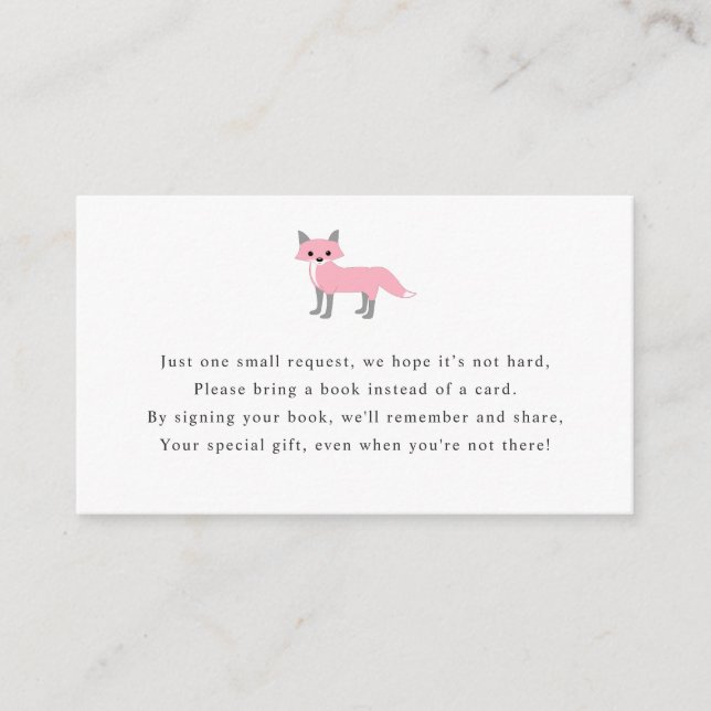 Fox book request card for girl baby shower (Front)