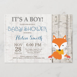 Fox Boy Baby shower Invitation Bois Rustique