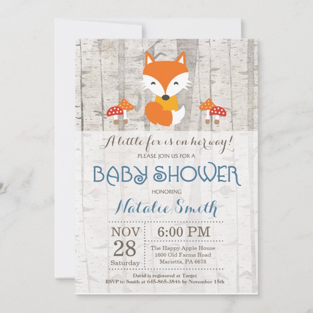 Fox Boy Baby Shower Invitation Rustic Woodland (Front)
