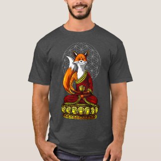 Fox Buddha Zen Yoga Meditation Flower Of Life T-Shirt