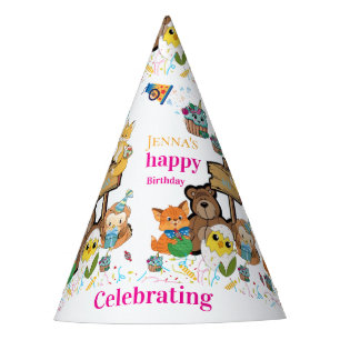 Fox Cat Bird Chicks Happy Birthday Paper  Party Hat