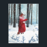 Fox Catching Snowflakes Watercolor Illustration Postcard<br><div class="desc">Fox in a red velvet coat on a cold winter day. Fox is catching some snowflakes in a whimsical winter forest.</div>
