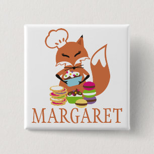 Fox chef baker cookies cupcakes name tag 2 inch square button