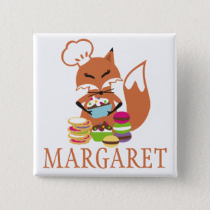 Fox chef baker cookies cupcakes name tag 2 inch square button