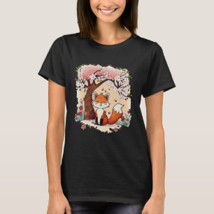 Fox Cherry Blossom Japanese Aesthetic Vaporwave T-Shirt