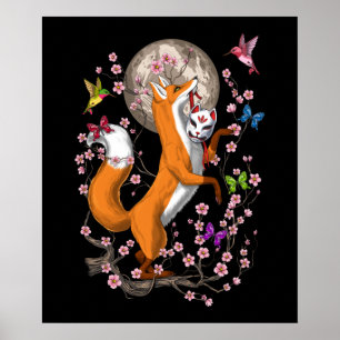 Fox Cherry Blossom Poster