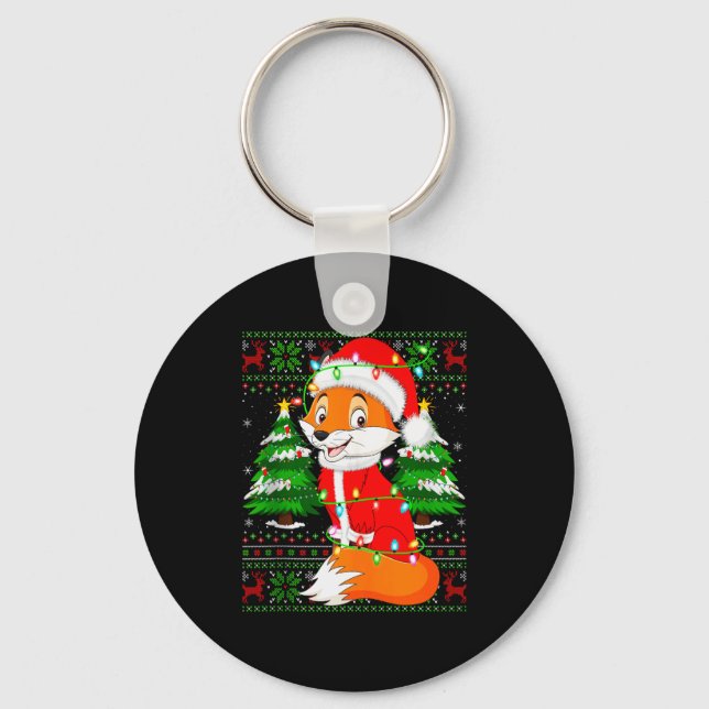Fox Christmas Lights Santa Costume Ugly Xmas Sweat Keychain (Front)